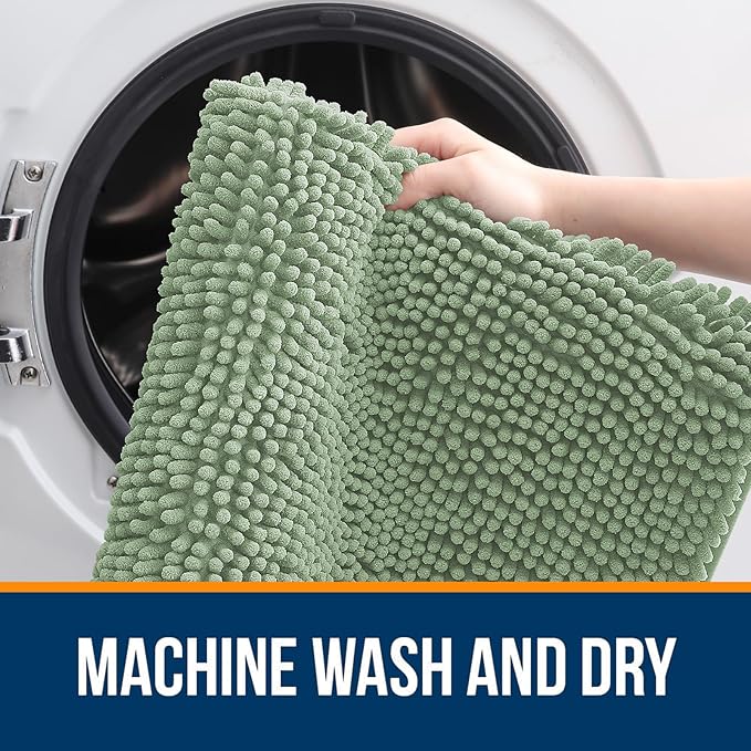 OLANLY Large Bathroom Rugs 47x32, Extra Soft Absorbent Chenille Bath Rugs, Rubber Backing Quick Dry, Machine Washable Bath Mats for Bathroom Floor, Tub and Shower, Home Decor Accessories, Sage Green