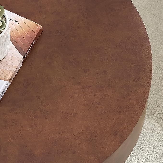 Round Coffee Table for Living Room,31.49" Faux Burl Wood Pattern Center Table with Sturdy Pedestal, Rustic Round Wood Coffee Table for Small Space Apartment Office,Easy Assembly (Walnut)