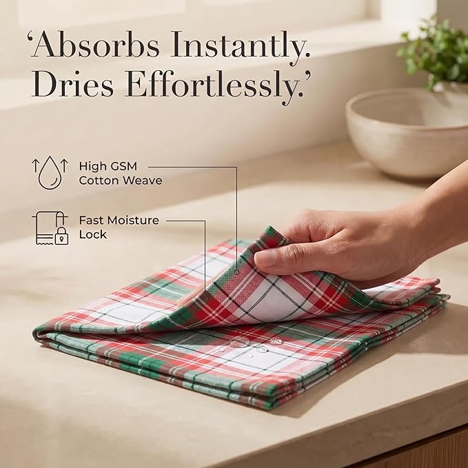 Urban Villa Cloth Napkins 100% Cotton Highly Absorbent Washable Reusable Premium Dinner Napkins Ideal for Gifts for Mothers Day Hotel Farmhouse Parties - Chirstmas Checks (20" x 20", Set of 12)