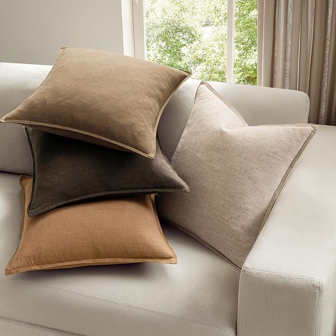 MIULEE Neutral Brown Linen Pillow Covers Pack of 4 Decorative Natural Fall Throw Pillow Covers Soft Accent Boho Farmhouse Couch Pillowcases Modern Spring Decor for Living Room Bed Sofa 16x16 Inch
