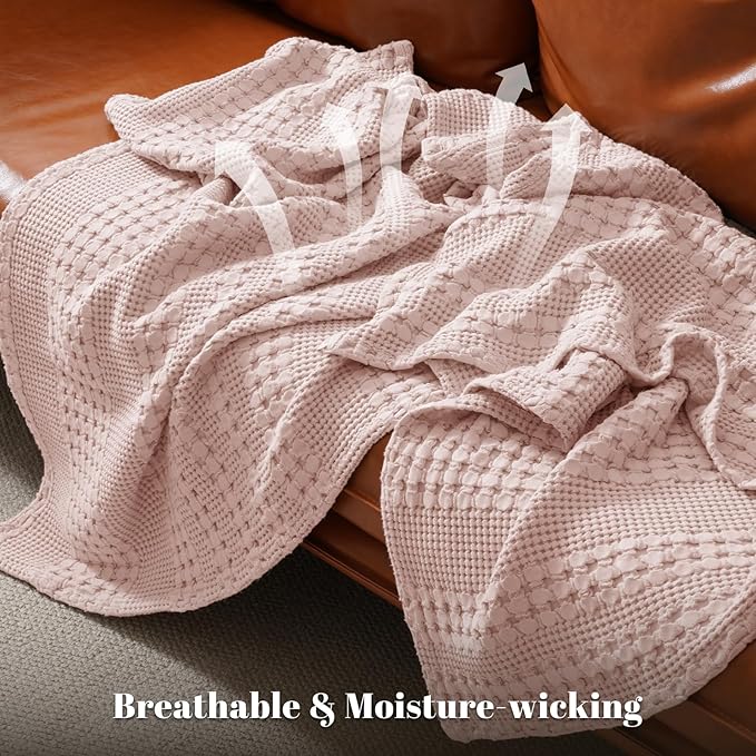 PHF 100% Cotton Waffle Weave Blanket Twin Size for Bed, Soft Lightweight & Breathable for Spring and Summer, All-Season Comfort, Luxury Aesthetic Blanket for Home Decor, 66"x90", Pink/Mauve