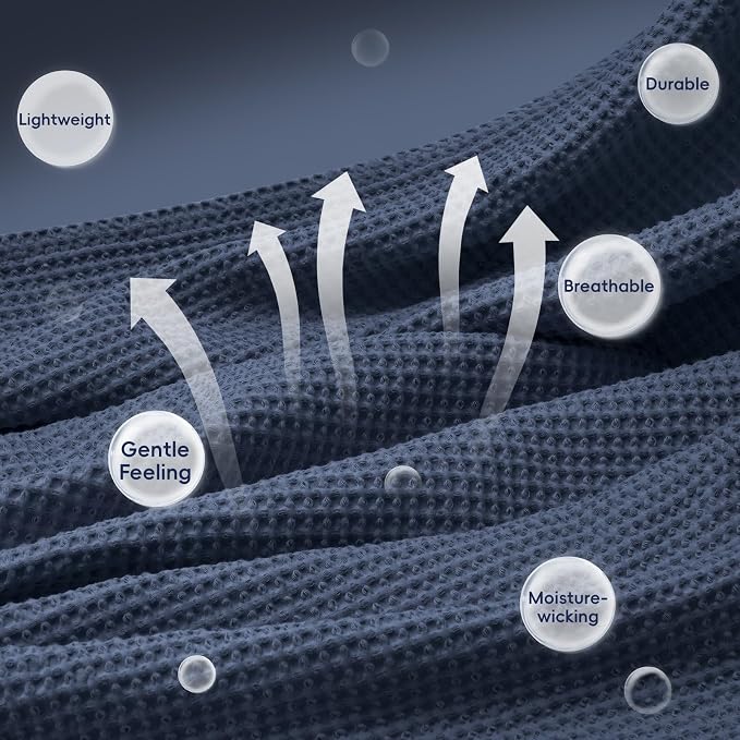 PHF Pre-Washed 100% Cotton Waffle Weave Blanket Queen Size for Bed,Snag Proof Throw Blanket for Couch Spring Summer Lightweight Breathable,Machine Washable, Home Decor Gift - Dark Navy