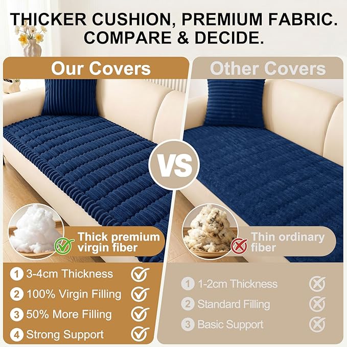 Smiry Couch Cover for Dogs Washable, Non Slip Fuzzy Pet Couch Covers for 3 Cushion Sofa Pet Friendly, Thick Soft Sofa Slipcovers Cushion Protector (Navy, 27.6" x 27.6")