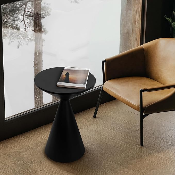 COVLON Small Drink Table, Round Martini Table, Drum End Table Side Table, Metal Accent Table,for Small Space Living Room, Bedroom, Black