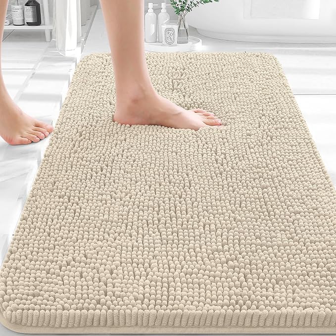 OLANLY Bathroom Rugs 30x20, Extra Soft Absorbent Chenille Bath Rugs, Rubber Backing Quick Dry, Machine Washable Bath Mats for Bathroom Floor, Tub and Shower, Home Decor Accessories, Sand
