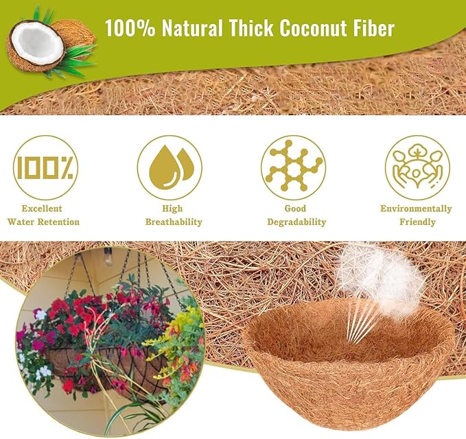 MTB Supply 2 Pack 10 Inch Garden Hanging Baskets Traditional Style with Coco-Liner for Home Balcony Patio Decoration Outdoor Planter