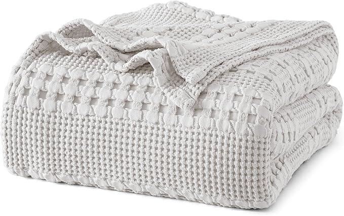 PHF 100% Cotton Waffle Weave Blanket King Size for Bed, Soft Lightweight & Breathable for Spring and Summer, All-Season Comfort, Luxury Aesthetic Blanket for Home Decor, 108"x90", Light Grey