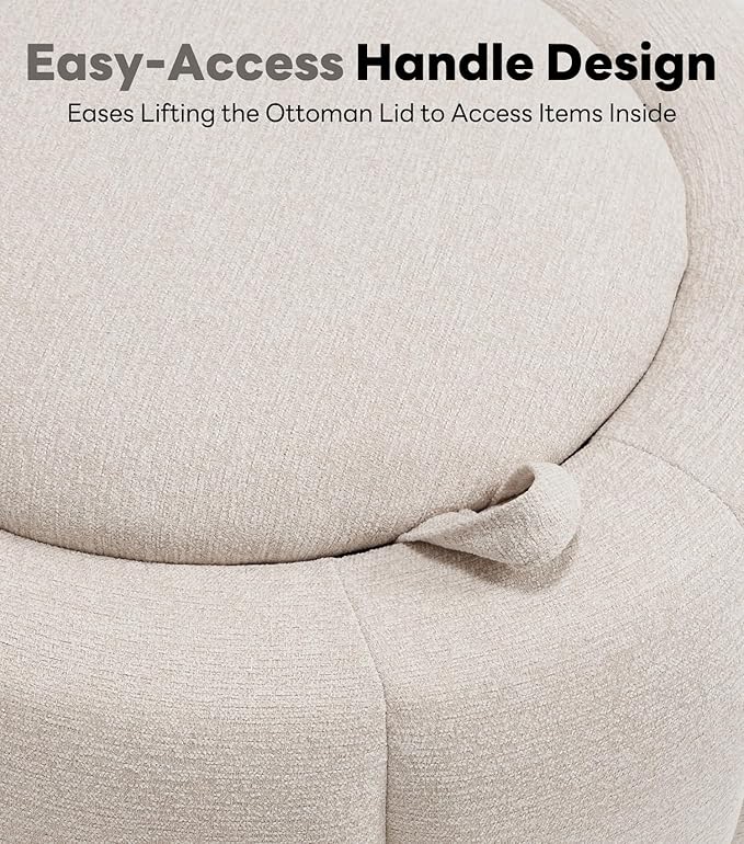 Tbfit Round Storage Ottoman - No Assembly Required, Storage & Sturdy Structure Multi-Functional Seat/Footrest for Living Room, Bedroom & Kids Room Soft Fabric for Family Home Use