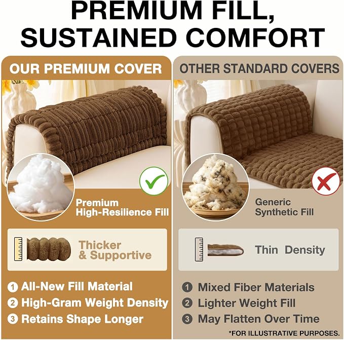 hyha Couch Cover for Dogs Washable, Non Slip Thick Flannel Sofa Protector, Pet Friendly Plush Furniture Cover for Sectional Sofa & Loveseat (Brown, 27.6" x 82.7")