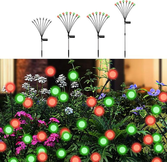 Solar Firefly Lights Red and Green, 4 Pack 800mAh Swaying Firefly Garden Lights Solar Powered Outdoor Waterproof for Yard Patio Lawn Pathway Walkway Stake Christmas Decor (Red & Green 4Pack)