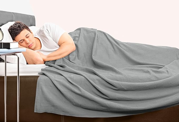 Utopia Bedding 100% Cotton Thermal Blanket Cool Grey Twin Size Soft, Lightweight, Breathable, Cozy Spring and Summer Blanket for Couch and Sofa, Home Room Decor Gifts for Women and Men (90x72 Inches)