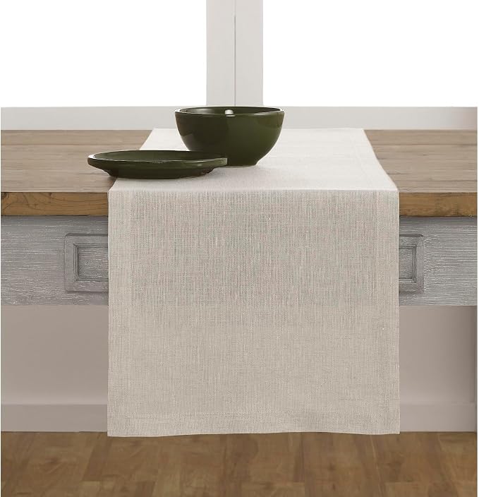 Solino Home Linen Table Runner 108 Inches Long - Athena, 100% Pure Linen Light Natural 14 x 108 Inch Table Runner for Dining, Summer