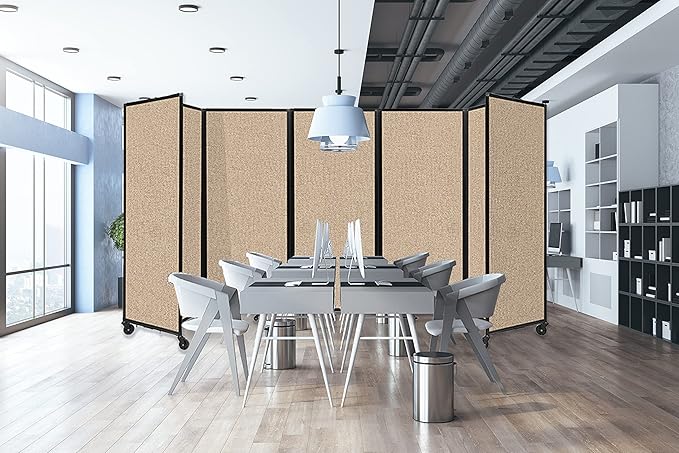 Versare Room Divider 360 Portable Wall Partition | Folding Panels | Large Freestanding Divider | Locking Wheels | Temporary Room Separator