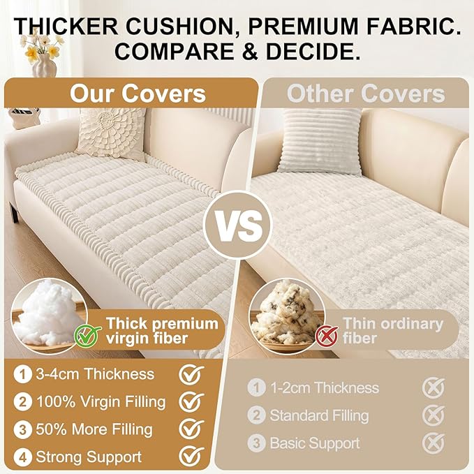 Smiry Couch Cover for Dogs Washable, Non Slip Fuzzy Pet Couch Covers for 3 Cushion Sofa Pet Friendly, Thick Soft Sofa Slipcovers Cushion Protector (White, 27.6" x 47")