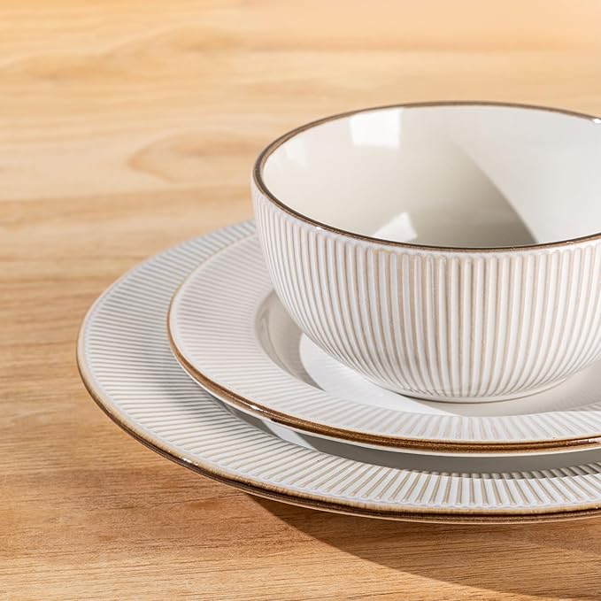 GBHOME Ceramic Dinnerware Sets,18 pcs Embossed Elegant Stoneware Plates and Bowls Sets, Housewarming Wedding Gift | Dishwasher & Microwave Safe | Dishes Set Service for 6