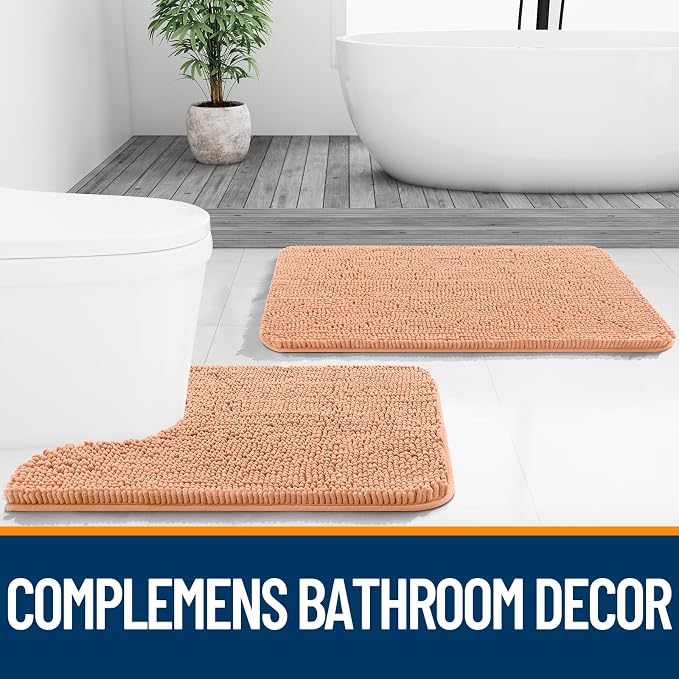OLANLY Bathroom Rugs 30x20, Extra Soft Absorbent Chenille Bath Rugs, Rubber Backing Quick Dry, Machine Washable Bath Mats for Bathroom Floor, Tub and Shower, Home Decor Accessories, Peach