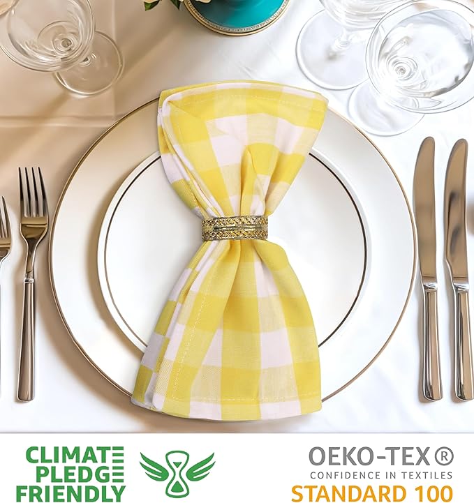 Urban Villa Cloth Napkins 100% Cotton Highly Absorbent Washable Durable Reusable Premium Dinner Napkins Ideal for Gifts for Mothers Day Hotel Farmhouse Parties - Yellow/White (20" x 20", Set of 6)