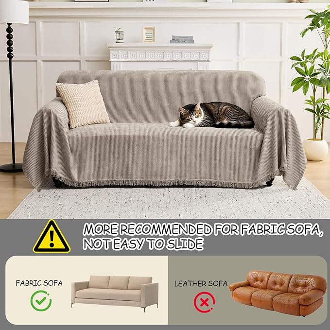 LOMAO Couch Cover Sofa Covers for 3 Cushion Sectional Couch Covers L Shape Couch Cover with Tassel Sofa Protector Washable Reversible Chenille Sofa Slipcover for Pet (Khaki,Large(71 * 118))