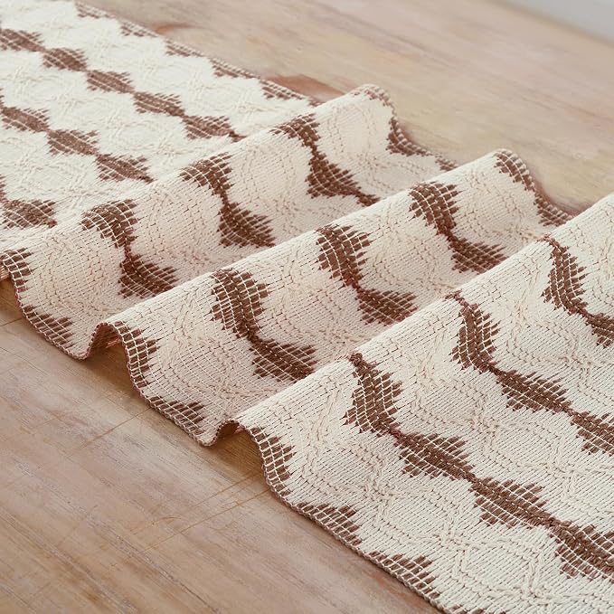 Fancy Homi Rust Boho Cotton Polyester Table Runner 48 Inches Long, Farmhouse Macrame Table Runners with Tassels for Home Party Bohemian Rustic Bridal Shower Kitchen Dining Decor 12x48 Inches