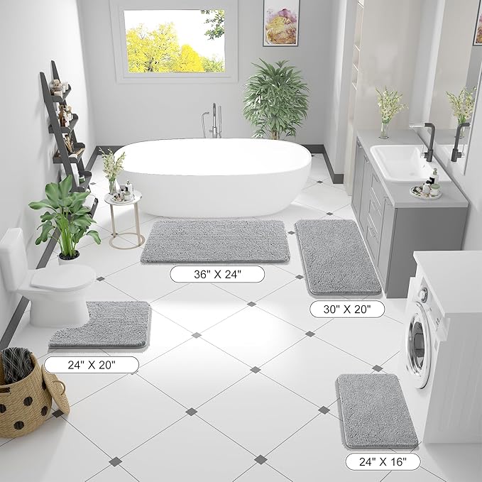 OLANLY Large Bathroom Rugs 70x46, Extra Soft Absorbent Chenille Bath Rugs, Rubber Backing Quick Dry, Machine Washable Bath Mats for Bathroom Floor, Tub and Shower, Home Decor Accessories, Light Grey