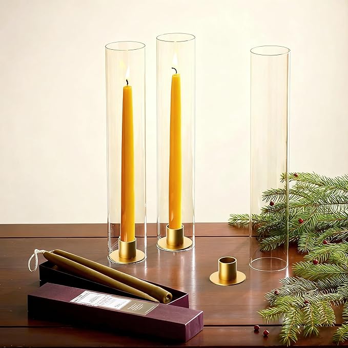 Vixdonos Glass Hurricane Candle Holder with Metal Candle Stand Set of 6 Modern Taper Candlestick Holders 11.8 inch Tall Candleholder for Wedding Party Table Centerpiece Outdoor