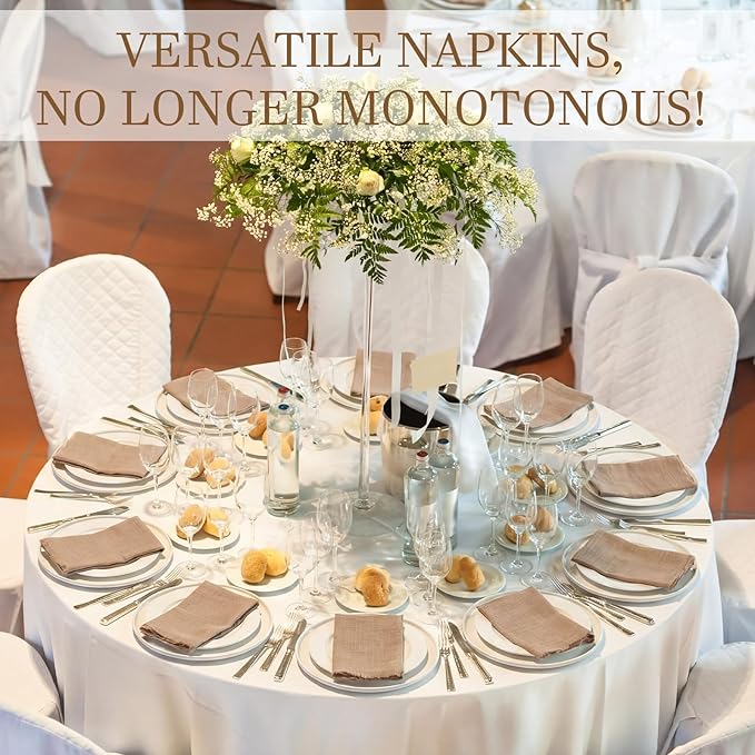 Preboun 24 Pcs Fringe Napkins Bulk Cloth Cotton Soft 17 x 17 Inch Rustic Reusable Washable Festive Square Table Napkins with Fringe for Parties Wedding Restaurant Table Accessory (Brown)