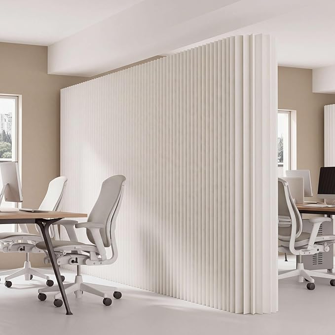 Folding Paper Room Divider Panel, Portable Partitions Wall Divider for Room Separation, Retractable Accordion Privacy Screens for Dorm Studio Office, Easy for Use and Store, Versatile Shapes, White