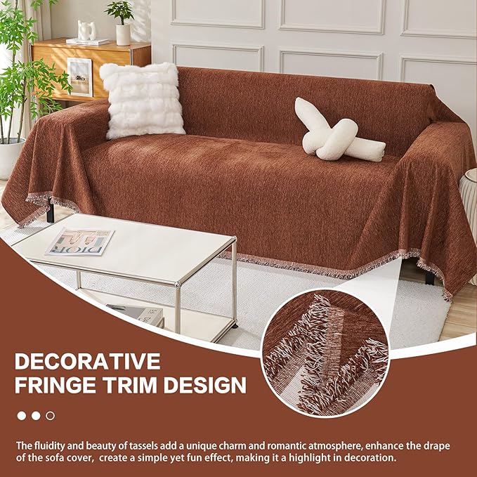 DREAMINGO Sofa Covers Washable Thick Chenille Couch Cover for 2 Cushion Couch Sofa Multi-Use Couch Cover Blanket Modern Pet Furniture Protector Sectional Couch Slipcover 91"x118", Chocolate Brown