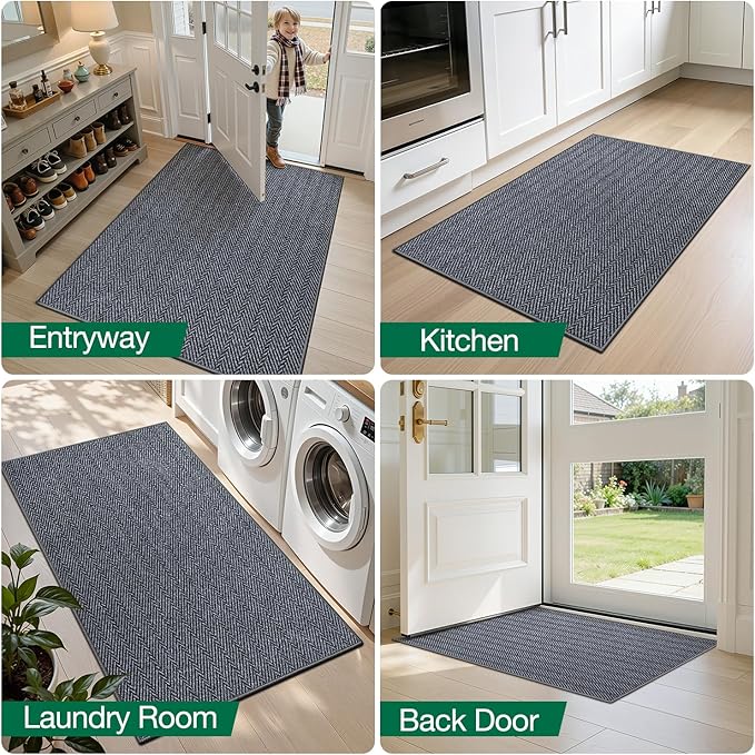 LUMI Ultra Thin Indoor Door Mat for Entrance 17"x30", Non Slip Entryway Mat, Low Profile Doormat, Unique Herringbone Design Carpet for Inside, Patio, Porch, Medium Gray