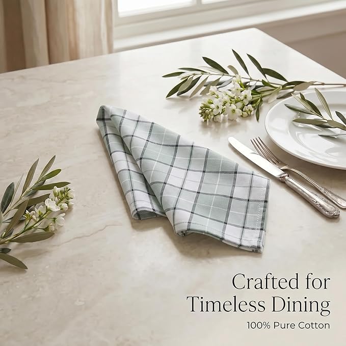 Urban Villa Cloth Napkins 100% Cotton Highly Absorbent Washable Reusable Premium Dinner Napkins Ideal for Gifts for Mothers Day Hotel Farmhouse Parties - Majestic Checks (20" x 20", Set of 12)