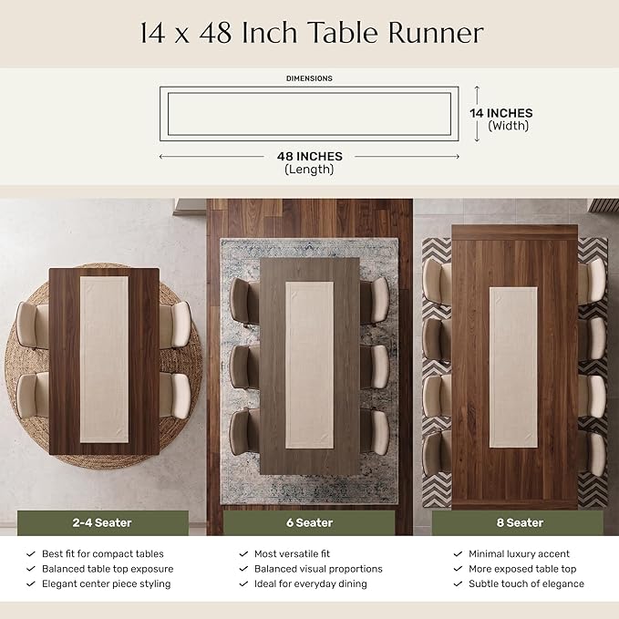 Solino Home Linen Table Runner 48 Inches - 100% Pure Linen Light Natural Table Runner 14 x 48 Inch Ideal for Dresser and Coffee Tables - Summer - Athena
