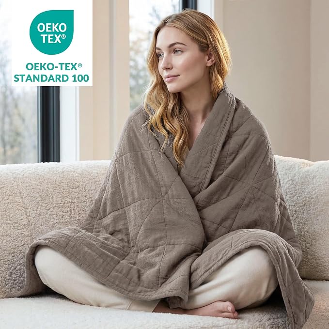 Exclusivo Mezcla 100% Cotton Muslin Blanket for Bed, Queen Size 4-Layer Moisture-Wicking and Breathable Ultra Soft Gauze Blanket for Spring Summer, 90"x90", Pine Bark