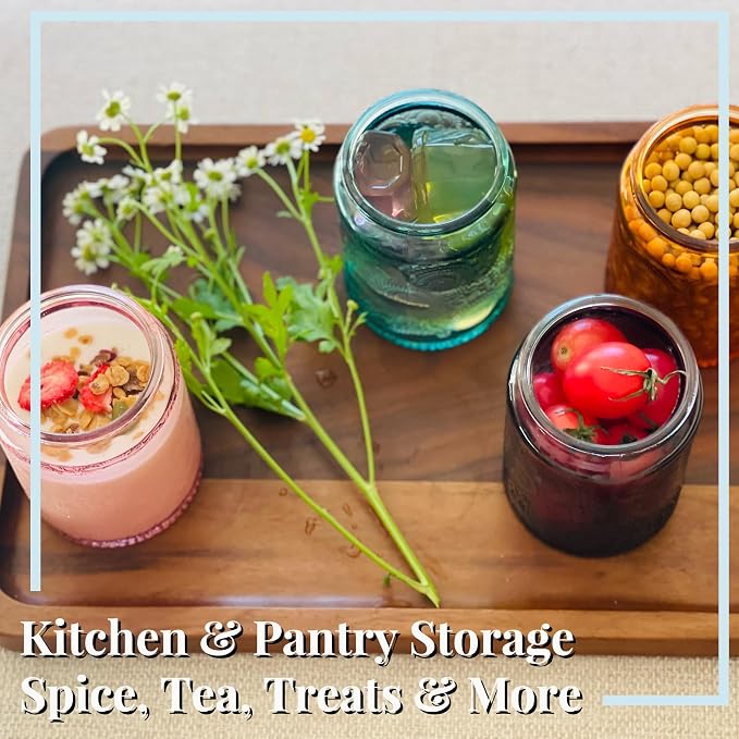 8oz Decorative Glass Jars with Airtight Bamboo Lids (Light Teal Blue - 12pc), Vintage Food Storage Containers, Home Décor Candle Making Parties Wedding Baby Shower Favors Gift