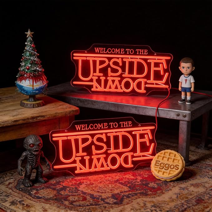 Welcome To The Upside Down Neon Sign LED Sign | World Upside Down Retro Sci-Fi Wall Light, Chain & Mounting Kit, 16.5"x12.5", USB Powered, Bedroom, Game Room & Bar Decor