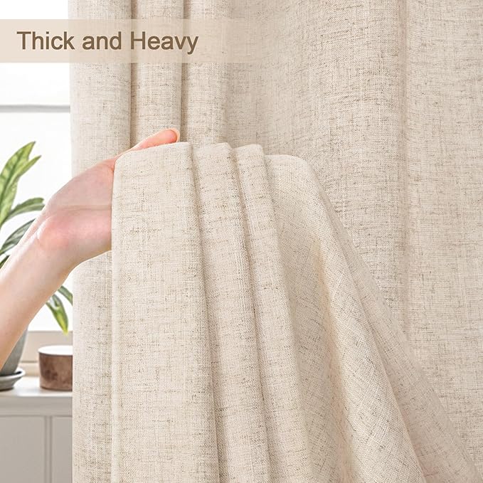 Extra Long Linen Shower Curtain Boho Farmhouse Beige Shower Curtains for Bathroom Neutral Luxury Fabric,Cream 72 x 84