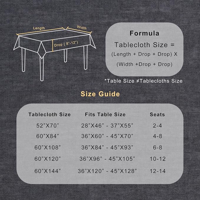 TOSMO 100% French Linen Tablecloth, Washable Farmhouse Rectangle Table Cloth for Kitchen, Dining, Party, Cocktail, Indoor and Outdoor Daily Use(60''x84'',Charcoal Grey)