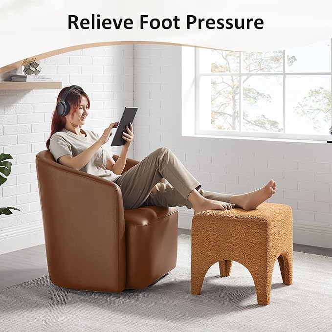 17" Boucle Modern Square Foot Stool Ottoman, Vanity Stool for Makeup, Rectangle Foot Rest for Couch, Upholstered Ottoman Stool for Living Room, Bedroom, Entryway (1, Curry)