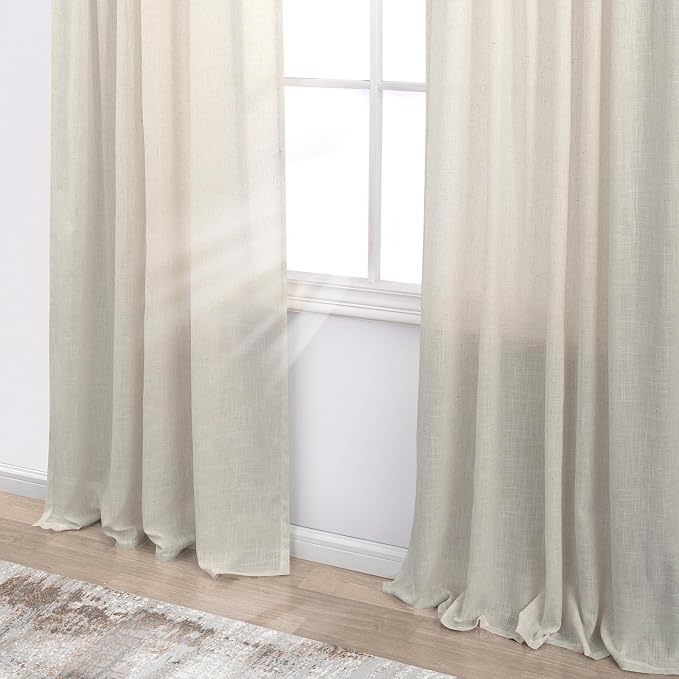 Tan Beige Rustic Curtains 42x84 Inches Long for Living Room 2 Panels Set Sheer Natural Flax Faux Linen Polyester Blended Thick Burlap Farmhouse Look Primitive Country Curtains for Bedroom Decor
