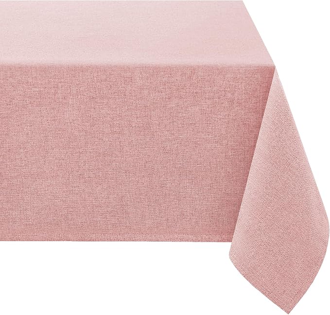 H.VERSAILTEX Linen Textured Tablecloth 60 x 60 Waterproof Decorative Table Cloth Spill-Proof Linen Look Cover for Party Table Extra Soft and Thick Fabric Wrinkle Free, Heather Baby Pink