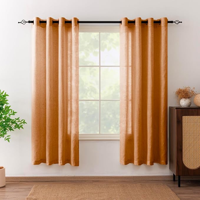 Linen Blended Sheer Curtains & Drapes - 72 Inches 2 Panels Set | Light Filtering & Semi-Sheer Privacy Protection, Grommet Top, Fits Living Room and Bedroom, 54 Inches Wide, Burnt Orange