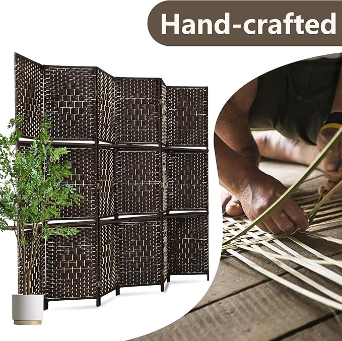 PayLessHere Room Divider Room Screen Divider Wooden Screen Folding Portable Partition Screen Wood with Removable Storage Shelves (Brown, 6 Panel)