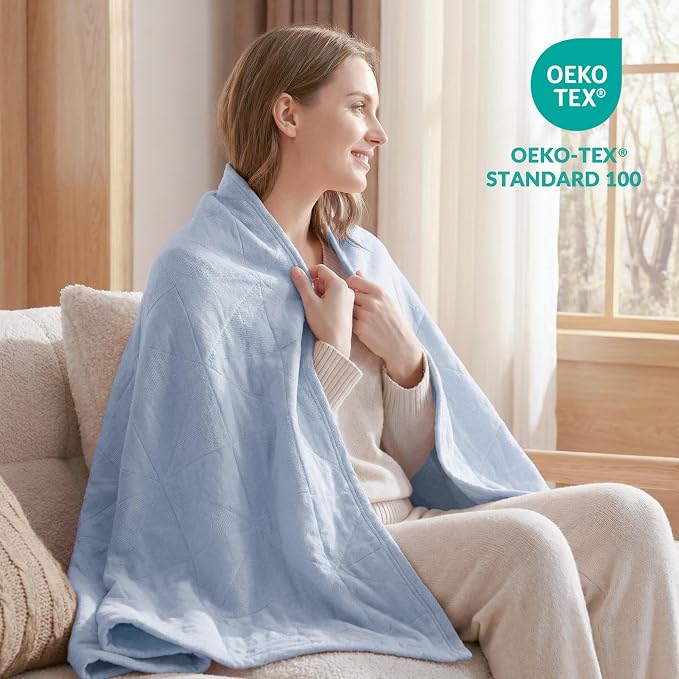 Exclusivo Mezcla 100% Cotton Muslin Blanket for Bed, Queen Size 4-Layer Moisture-Wicking and Breathable Ultra Soft Gauze Blanket for Spring Summer, 90"x90", Ice Blue