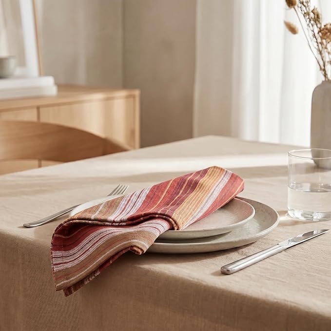 Urban Villa Cloth Napkins 100% Cotton Highly Absorbent Washable Reusable Premium Dinner Napkins Ideal for Gifts for Mothers Day Hotel Farmhouse - Harvest Multi Dobby Stripes (20" x 20", Set of 12)