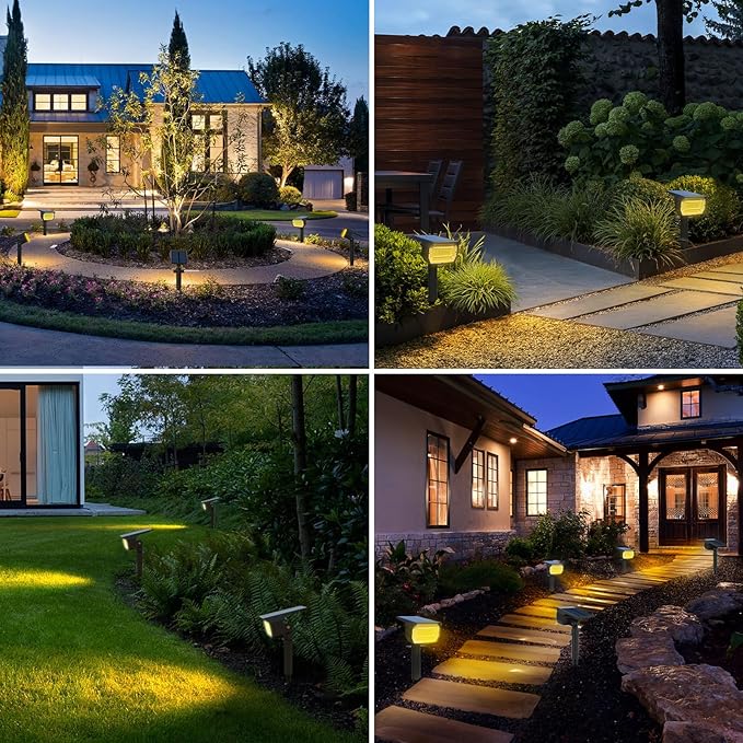 Solar Spot Lights Outdoor Motion Sensor with 3 Modes, [ 8 Pack/56 LED ] Solar Spotlights Outdoor Waterproof 2-in-1 Auto On/Off Landscape Lighting for Outside Yard Wall Garden Pathway, Warm White