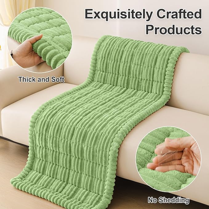 hyha Couch Cover for Dogs Washable, Non Slip Thick Flannel Sofa Protector, Pet Friendly Plush Furniture Cover for Sectional Sofa & Loveseat (Grass Green, 27.6" x 82.7")