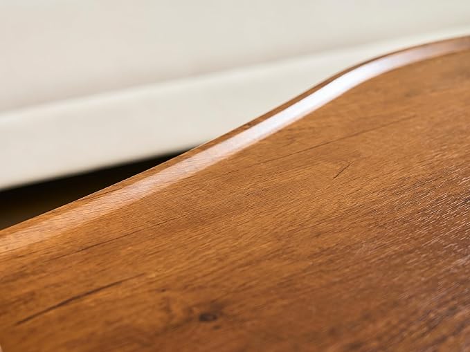 Shrine Mango-Shaped Wood Coffee Table, Mid-Century Modern Coffee Table, Brown Walnut Table for Living Room, D47.2''x W25''x H15.3'', Sleek Conical Metal Legs with Black Finish