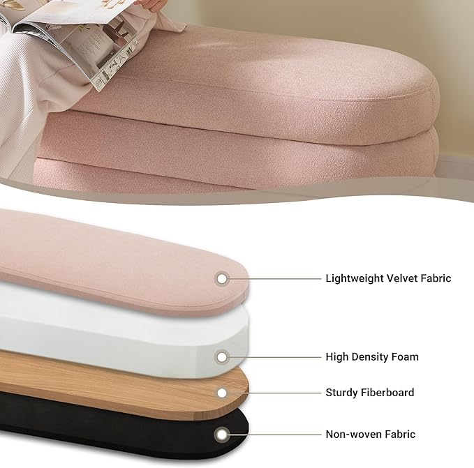 Busaurus Storage Ottoman Bench 49.2 Inch Upholstered Fabric Storage Bench for Bedroom End of Bed Aesthetic Large Oval Ottoman for Living Room Entryway (Pink)