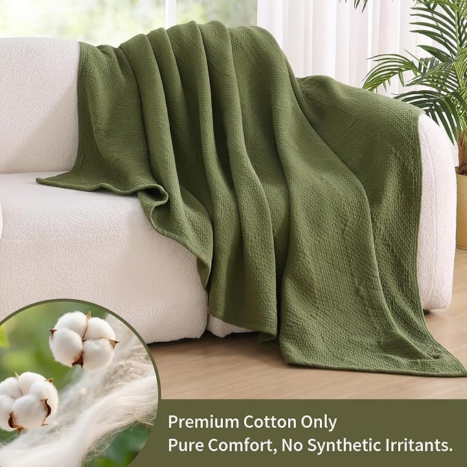 Premium 100% Cotton Blanket – All-Season Soft Breathable Bed Blanket for Throw Size – Lightweight Stylish Textured Throw for Bed– Giftable Cozy Bedding