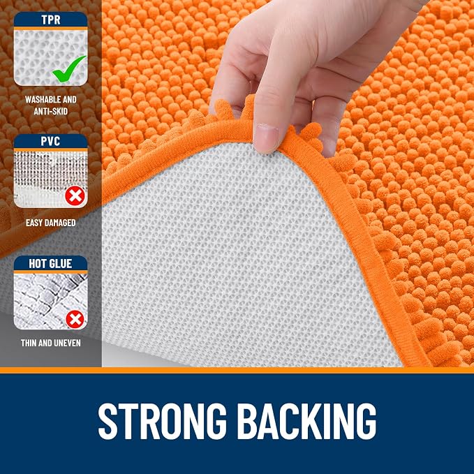 OLANLY Bathroom Rugs 30x18, Extra Soft Absorbent Chenille Bath Rugs, Rubber Backing Quick Dry, Machine Washable Bath Mats for Bathroom Floor, Tub and Shower, Home Decor Accessories, Orange