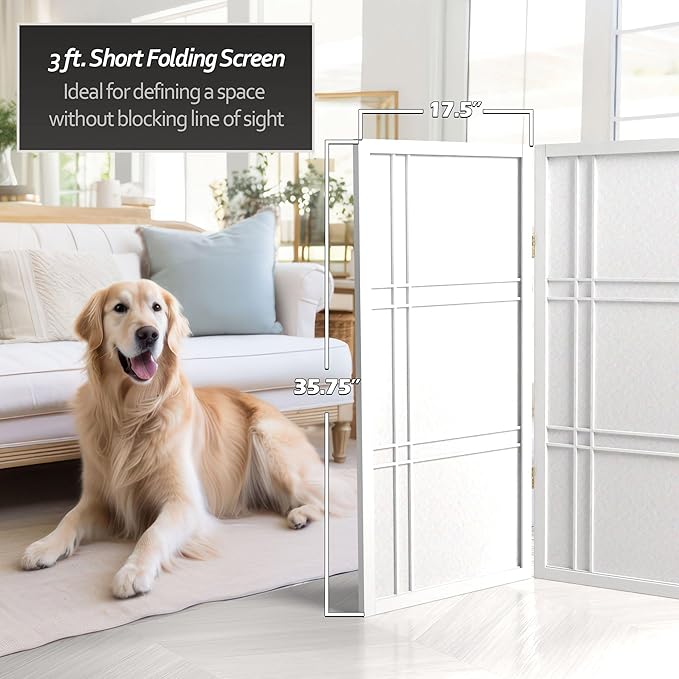 3 ft. Short Double Cross Shoji Screen - White - 6 Panels